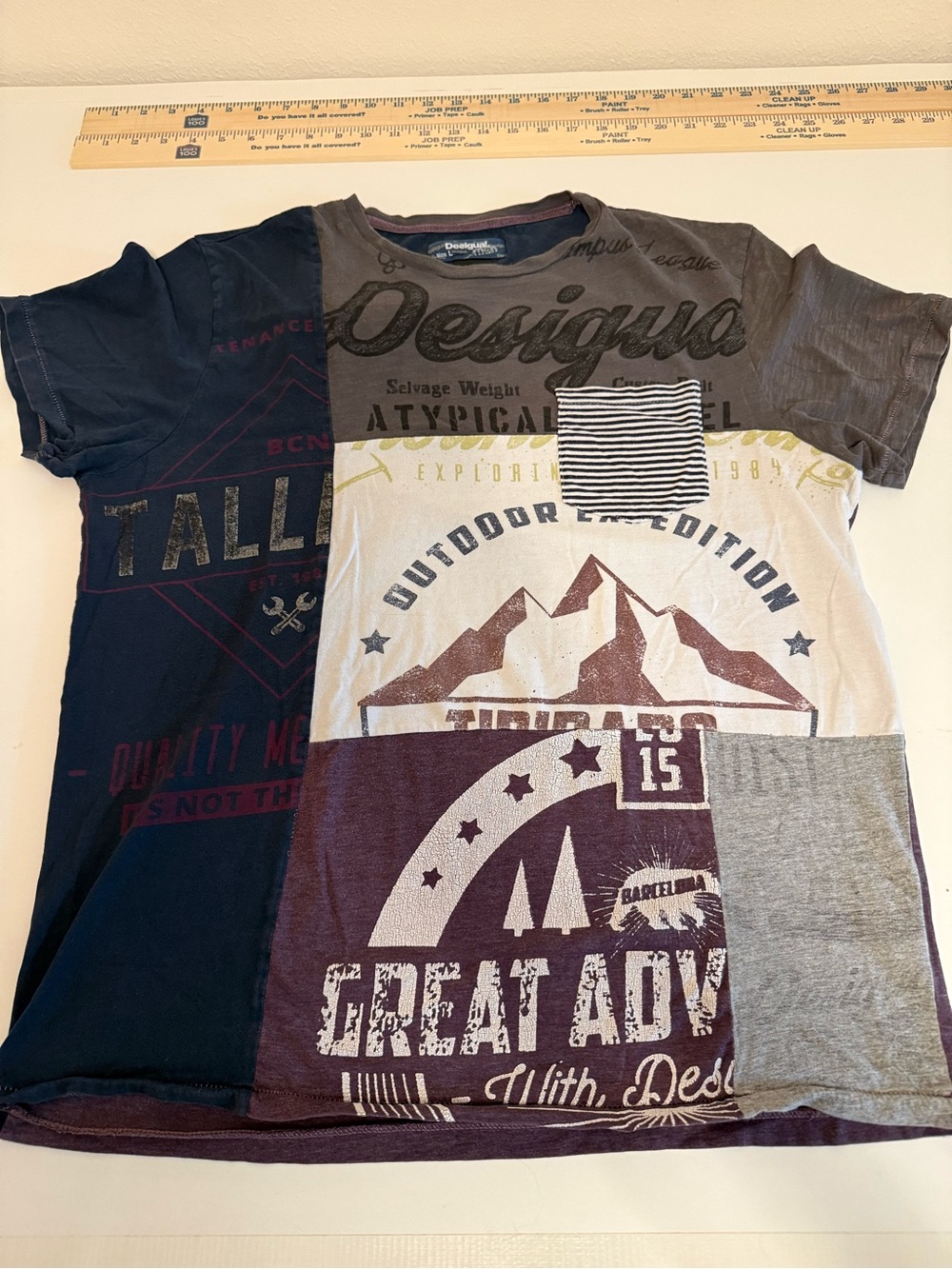 Desigual Men's Colorblock Tee in Burgundy, Black and Charcoal